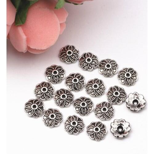 300pcs Antique Silver Plated Flower Tibetan Bead Caps 7mm Filigree Jewelry Findings Connector Beads Cap Wholesale Jewelry Parts
