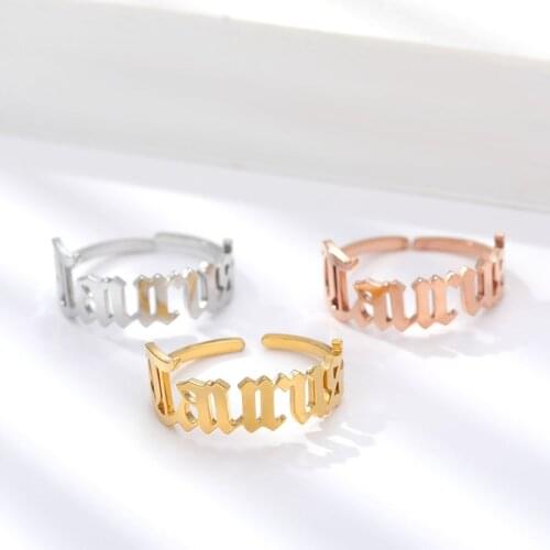 Vintage 12 Constellation Rings Set For Women Cancer Leo Virgo Libra Rings Zodiac Signs Fashion Stainless Steel Adjustable Ring
