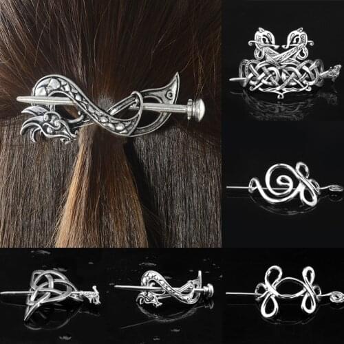 Vintage Gifts Metal Stick Slide Celtics Knot Hairpin Hair Clips Viking Runes Dragons Women Accessories