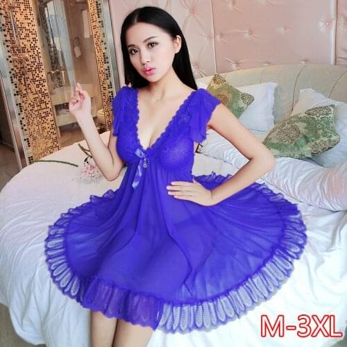 7 Color V Neck Mesh Lace Ruffle Night Dress Women Sexy Perspective Open Back Nightgowns Plus Size Nightwear Lingerie Sleepwear