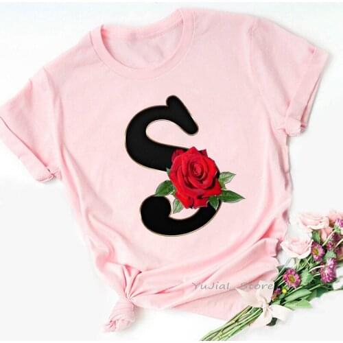 Kawaii WomenS Clothing Alphabet S Print T Shirt Femme Pink Oversized Tshirt Camisetas Mujer Short Sleeve Female T-Shirt