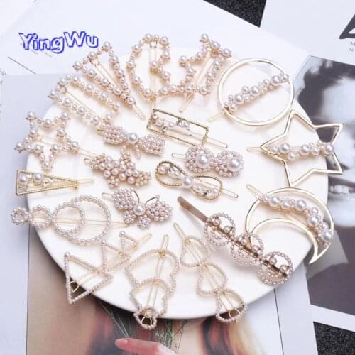 1Pc Fashion Crystal Rhinestones Hairpin Star Triangle Round Shape Women Hair Clips Pearl Barrettes Hair Styling Accessories