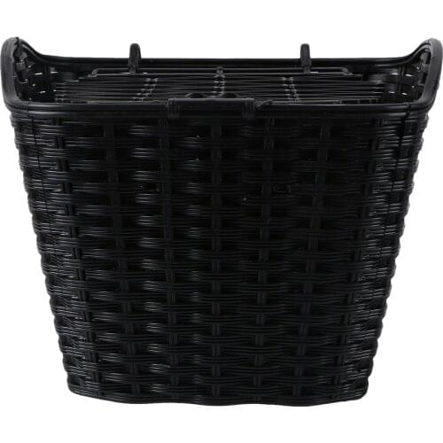 1Pc Electric Bike Plastic Basket Imitated Rattan Woven Basket With Cover Car Basket Black