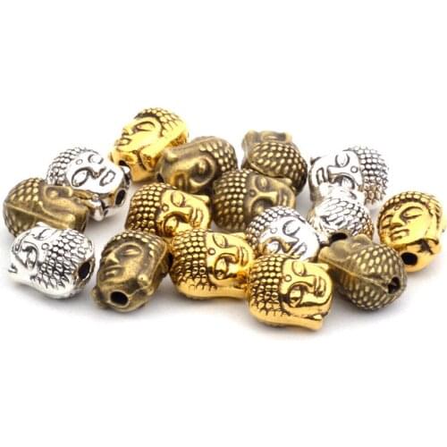 10PCS Antique Silver/Gold/Bronze Buddha Head Beads Alloy Separated Beads Charms Bracelet Necklace Pendant Jewelry Making