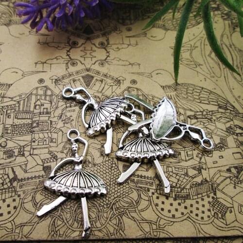 15pcs-20*36mm Antique Silver dancing girl one side Charm Pendant,for DIY Earring Bracelet Necklace Jewelry Findings