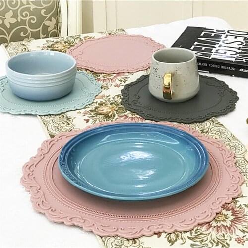 35CM/23CM Silicone 3D Laces Flower Placemat Household Wedding Party Table Decorative Pad Washable Non-Slip Coaster Cup Pad Mats