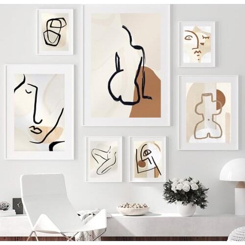 Abstract Body Lines Faces Sun Minimalist Modern Posters And Prints Wall Art Canvas Painting Wall Pictures For Living Room Decor