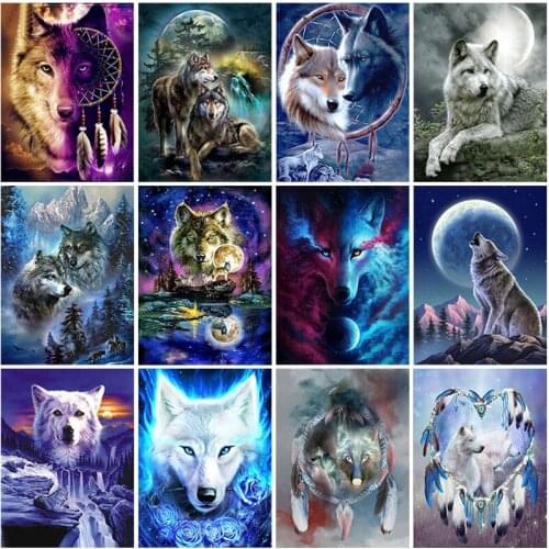 DIY 5D Diamond Painting Full Round Resin Animals Wolf Diamond Embroidery Mosaic Rhinestone Picture Cross Stitch Kit Home Decor
