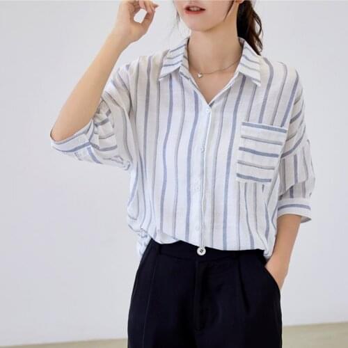 Free Shipping Woman Feminina WomenS Vintage Blouse Fashion Clothes 2020 Spring Autumn Striped Shirt Female D0048