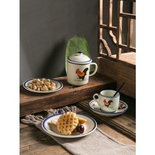 For restaurants Hotel home tableware Big Red Rooster Pattern tea cup mug cup with lit coffee cup &Saucer