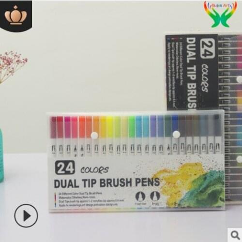24 color black and white pole double head watercolor brush hair brush hook line pen painting set art supplies