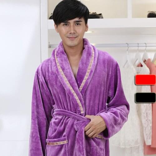 3 Color Fshion style Fleece velour night gown sleepwear bathrobe men super soft