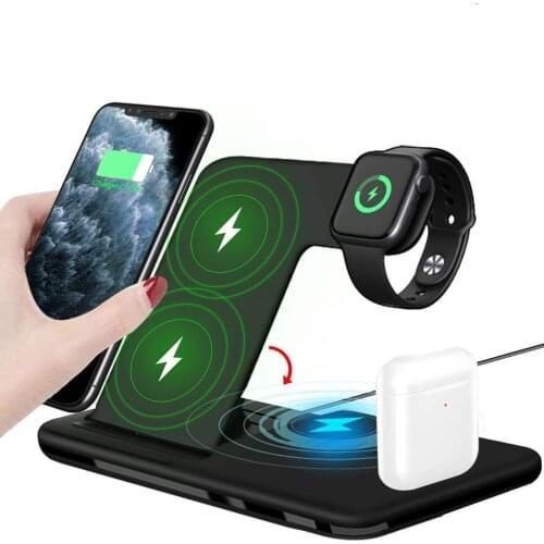 HAWKEN 15W 4 in 1 Qi Fast Wireless Charger For iPhone 8 X XR XS 11 Pro Max 3 in 1 Wireless Charger For Apple Watch Airpods Pro