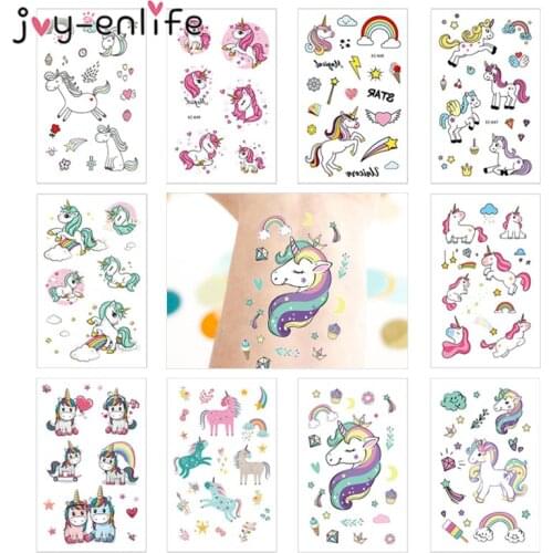 JOY-ENLIFE 3pcs Rocooart Cartoon Unicorn Tattoos Kids Children Tatouage Temporaire Body Art Waterproof Temporary Tattoo Stickers