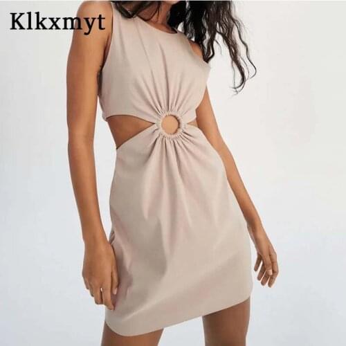 Klkxmyt Za Dress Women 2021 Chic Fashion Opening Design Mini Dress Vintage Sleeveless Pleat Female Dresses Vestidos Mujer
