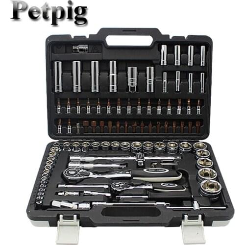 Petpig 82pcs The key Combination Ratchet Torque Wrench 1/2 set Auto Repair Hand Tools for Car Kit a set of keys spanners