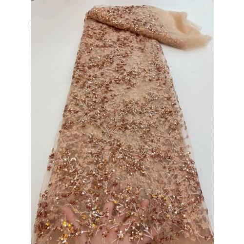 5 colors (5yards/pc) Delicate embroidered rose gold sequins French net lace champagne color African tulle lace for party FRX001