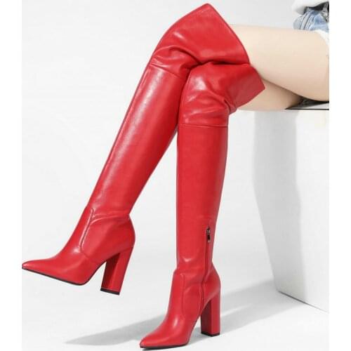 Fashion Sexy Dance Boots Woman Faux Leather High Heel Thigh High Boots Women Winter New Warm Long Boots Zipper Shoes Black Beige