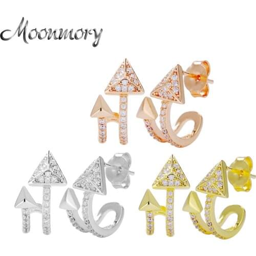 Moonmory Unique Design 925 Sterling Silver Curved Arrow Huggies Earrings For Women Luxury Hip Hop Engagement Earring Brincos