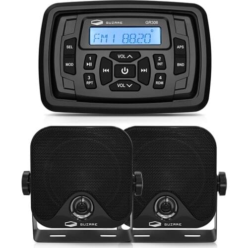 Marine Audio Stereo Bluetooth Receiver Waterproof Boat Radio FM AM MP3 Car Player+4inch Marine Speaker For ATV Golf Cart Truck