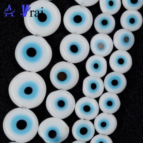 Natural Stone 6 8 10 mm White Eye Lampwork Glass Beads For Jewelry Making Flat Round Loose Spacer Beads DIY Bracelet Necklace