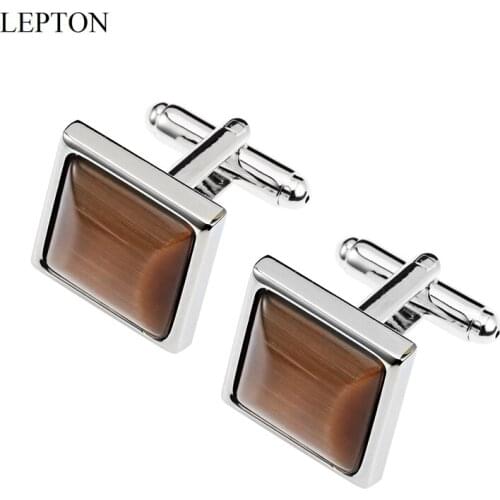 Low-key Luxury Cats eye stone Cufflinks for Mens Business Lepton High Quality Square brown Opal Stone Cufflink Relojes gemelos