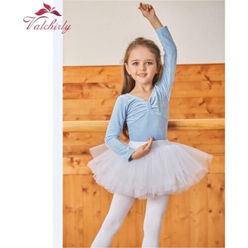 New Autumn Long Sleeves Girls Ballet Leotard Dress Velvet Bodysuit Kids Tutu Dance Costume