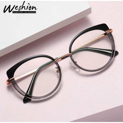 Metal Acetate Anti Blue Light Glasses Frame Women Round Cat-eye Glasses Optical Fashion Computer Glasses With Spring Leg