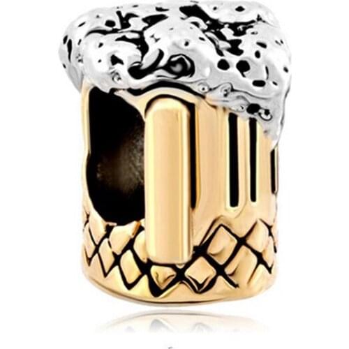 Wholesale 10 Pieces Womens Jewelry, DIY Beads, Golden Beer Glass, Wine, Amulet Beads