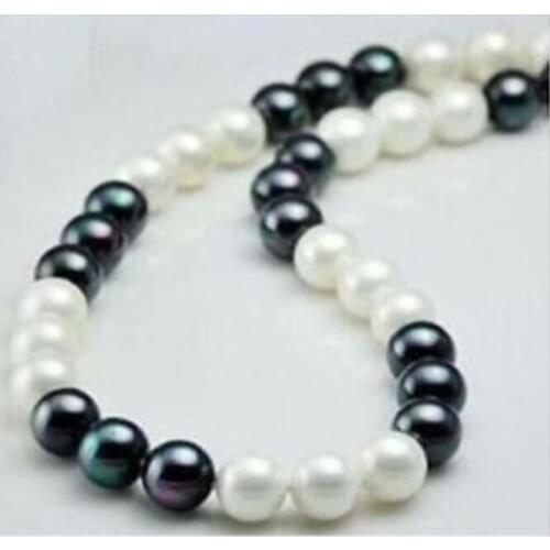 Single strands AAA 10mm Tahitian peacock black White pearl necklace 35"