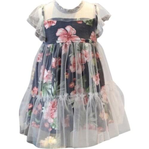 New Summer Casual Baby Girls Mesh Design Flower Print Dress Kids Toddler Sleeveless Pageant Sundress