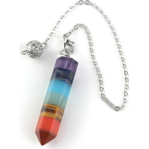 7 Chakra Rainbow Healing Heart Crystal Dowsing Divination Pendulum Pendants R7RF