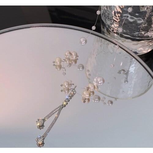 Origin Summer Korean Fashion Simulated Pearl Pendant Necklace for Women Delicate Long Tassel Rhinestone Necklace Jewelry