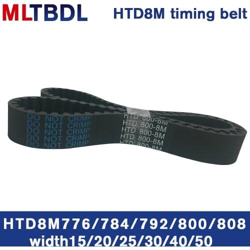 Rubber synchronous belt HTD8M 776 784 792 800 808 pitch=8mm arc tooth industrial transmission belt toothed belt width 20/30/40mm