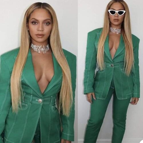 Sexy V Neck Women Blazer Fashion One Button Custom Made Pocket Suits Business Streetwear Pencil Pants Jacket 2 Piece Sets