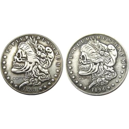 US Head-To-Head Two Face 1893/1894 Morgan Dollar skull zombie skeleton Silver Plated Copy Coins
