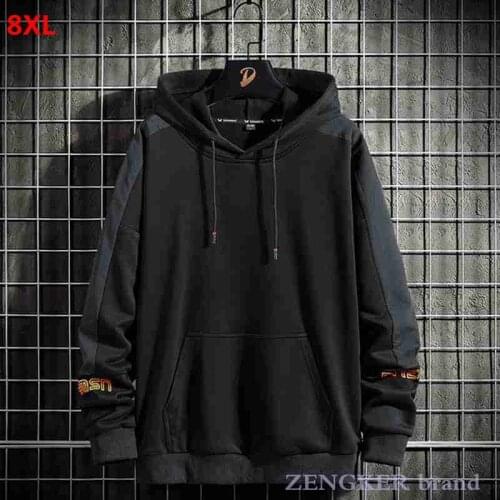 Mens casual sweater mens large size pullover sweatshirt 7XL 8XL mens hooded long-sleeved loose trendy mens top hoodies