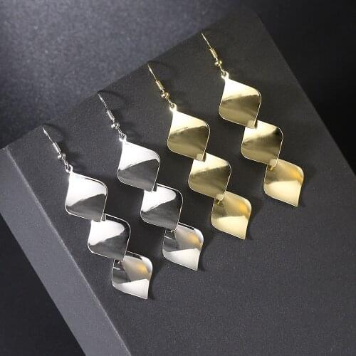 Geometric Hanging Earrings For Women Korean Piercing Simple Metal Gold Color Sequins Ear Jewelry Accessories Wholesale E287