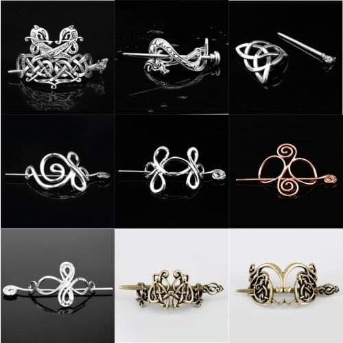 Viking Hair Jewelry Celtics Knots Crown Hairpins Vintage Style Bronze Metal Color Hair Clips Hairpins girl Women Hair Stick