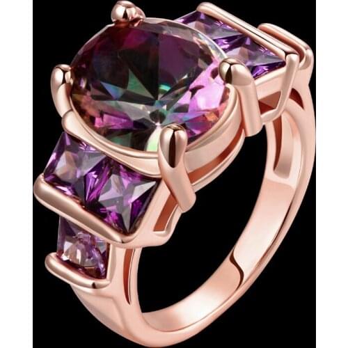 Rings for women Purple Rainbow Mystic Cubic Zirconia Fashion jewellery Rose Gold Overlay Anniversary Ring size 9 AR2051