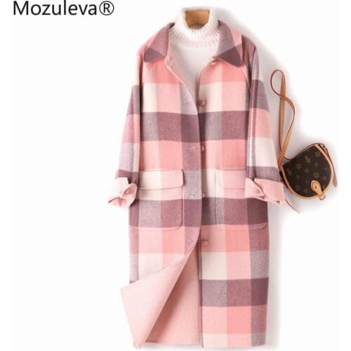 Mozuleva Double Sided Cashmere Wool Coat Female Autumn Winter Japanese Style Loose Long Wool Coat Plaid Outwear Wool Trench Coat