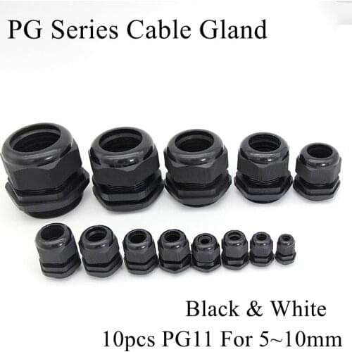 10pcs PG11 Cable Gland For 5-10mm Wire Cable CE White Black IP68 Waterproof Nylon Plastic Rubber O Ring Seal Gasket Connector