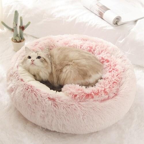 2 In 1 Cat Bed Pet Dog Cat Bed Round Plush Cat Warm Bed House Soft Long Plush Bed For Small Dogs New Style Cats Nest