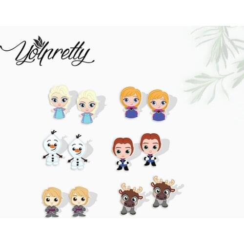 2021 New Arrival Kawaii Frozen Kawaii Elsa Anna Olaf Epoxy Stud Earrings Handcraft Acrylic Stud Earrings