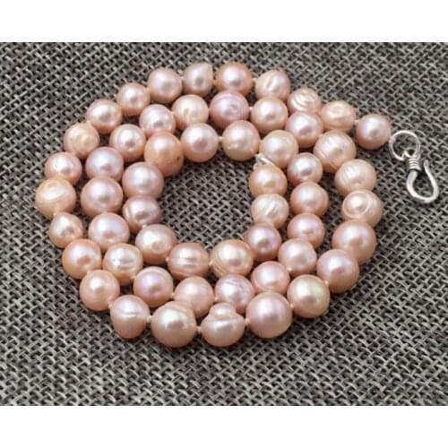 8x9mm purple baroque round pearl necklace natural Freshwater PEARL Women Jewelry 35cm 43cm 15'' 17