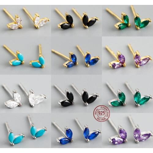 925 Sterling Silver Stud Earring Horse Eye Colored Zircon Crystal Simple Cute Piercing Earrings Girl Fine Jewelry 2021 Trend