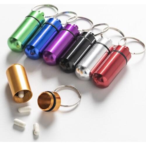 Aluminum Alloy Medicine Bottle Keychain Waterproof Case Container Drug Pill Box Keyring Holder Outdoor Emergency Treat Pillbox