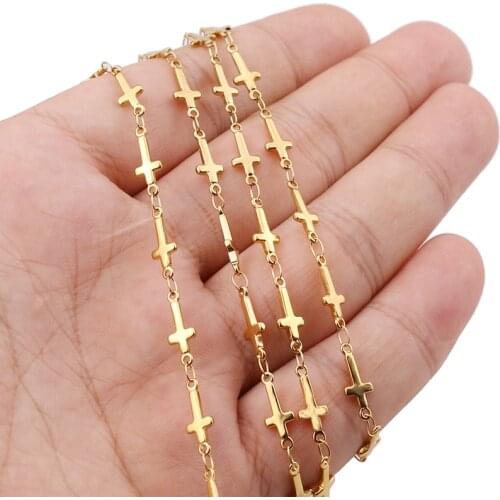 1 Meter Stainless Steel Gold Cross Link Chain for DIY Necklace Bracelet Anklet Making Jewelry Findings Bulk Items Wholesale Lots
