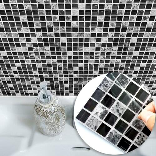 Funlife Black Mosaic creative Tile Sticker Kitchen Bathroom Floor Decoration Art Wall Sticker Decor Waterproof PVC Tiles