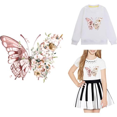 Flowers Butterfly Ironing Patch For Clothes T-shirt Diy Heat Press Appliqued A-level Washable Transfert Thermocollants Vetement